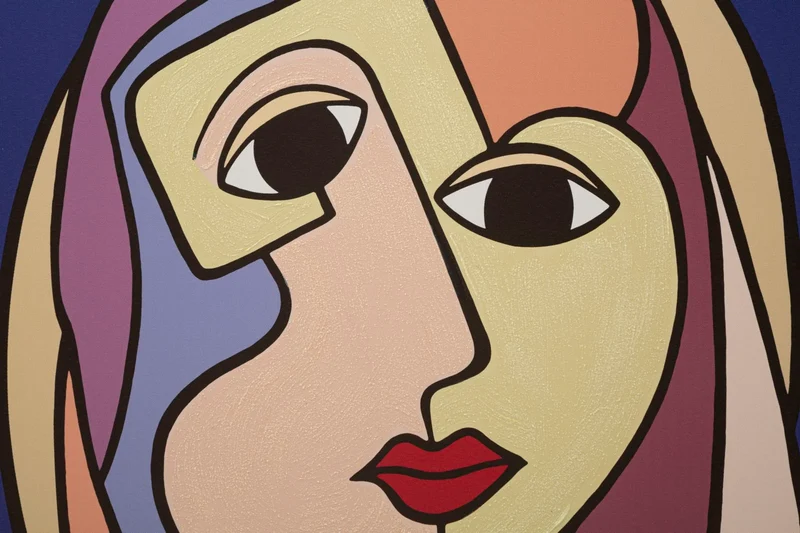 Peinture sur toile abstraite et colorée avec visage Boho