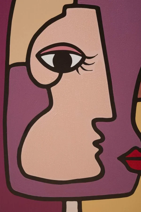 Peinture sur toile abstraite et colorée avec visage Boho