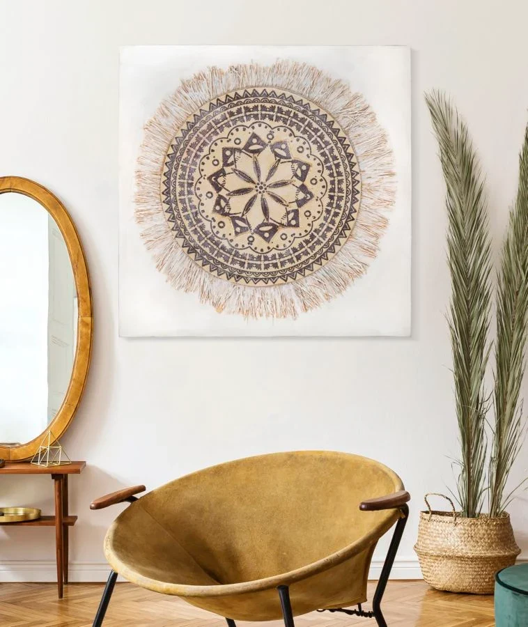 Peinture sur toile beige avec motif géométrique Mandala Circle