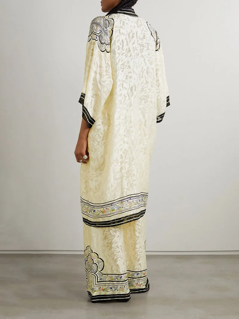 Unique Print Satin Lace-Up Ealastic Waist Wide-Leg Pants