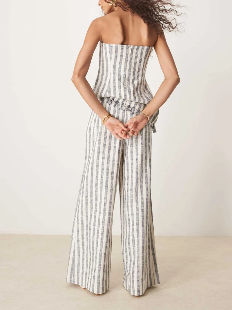 Casual Wrap-around Collar Vertical Stripes Small Tassel Tank Top