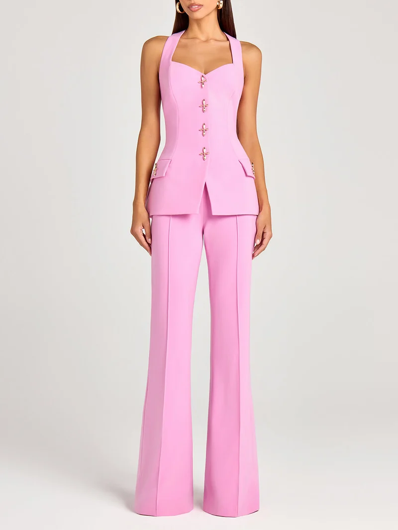 Exquisite Metal Cross Snap Button Sweetheart Neckline Tank Top