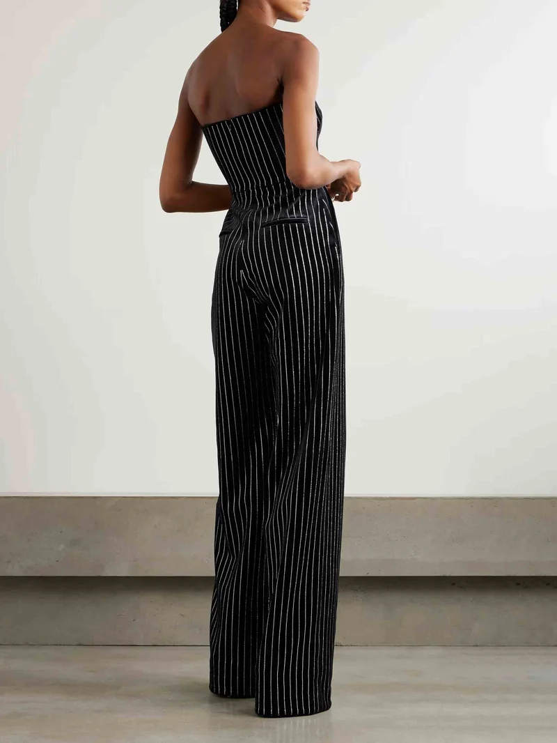 Elegant Silver Striped Print Off-the-shoulder Jumpsuit