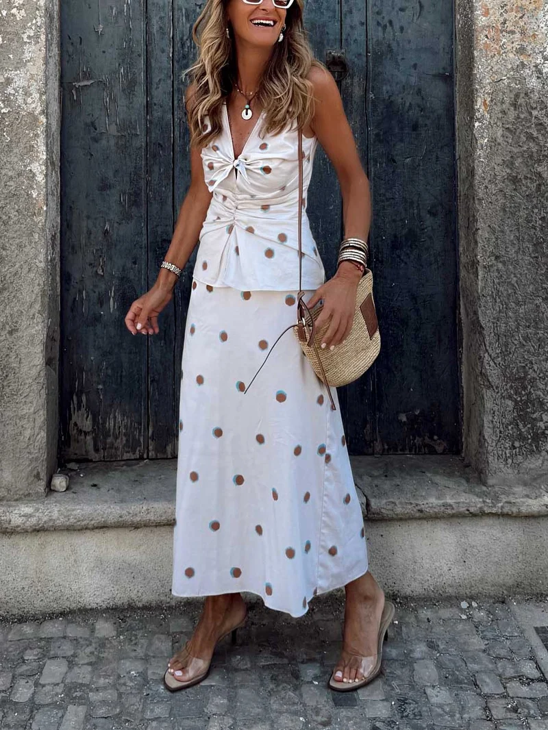 Chic Polka Dot Twist-Front Camisole Top
