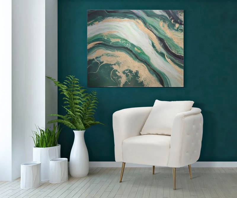 Peinture sur toile en marbre vert et doré