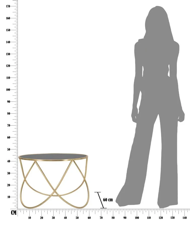 Petite table d’appoint en métal et verre doré et noir