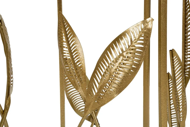 Petite table ronde en métal doré avec feuille décorative et plateau en marbre (ensemble de 2)