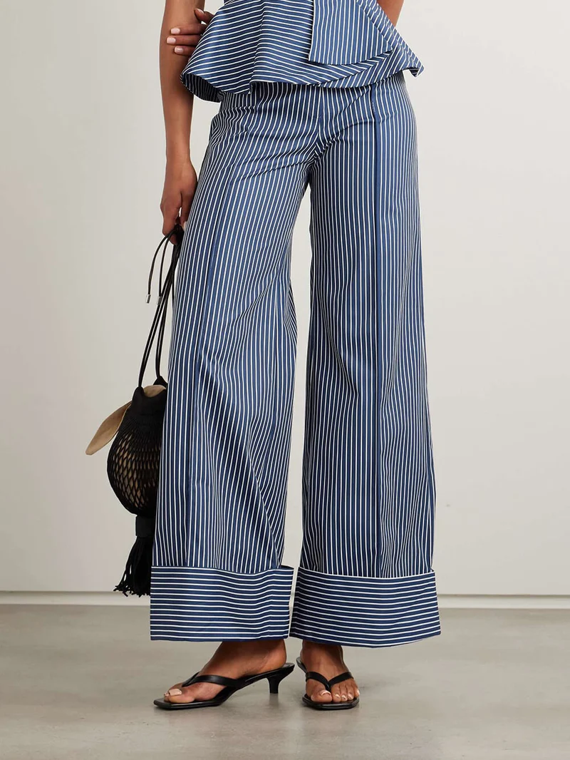 Retro Off-Shoulder Striped Print Stretch Twill Ruffle Tank Top