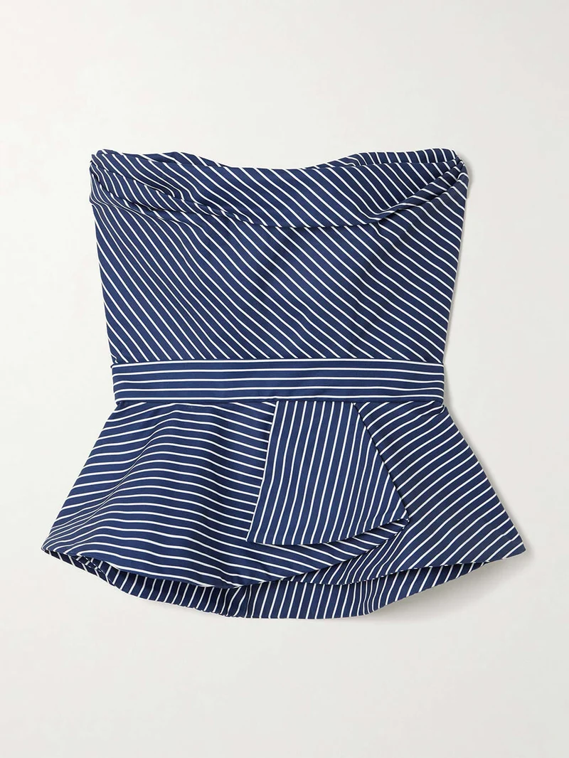 Retro Off-Shoulder Striped Print Stretch Twill Ruffle Tank Top