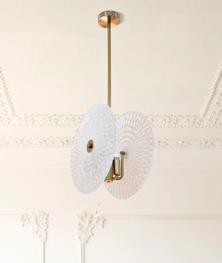 Plafonnier doré et en verre avec disques blancs – Modern Design