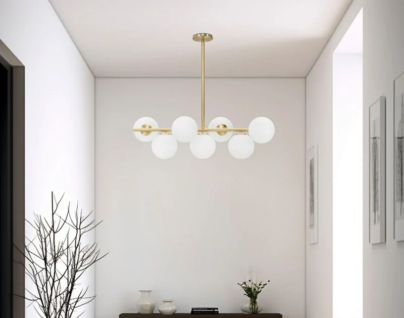 Plafonnier en métal doré à 7 lumières
