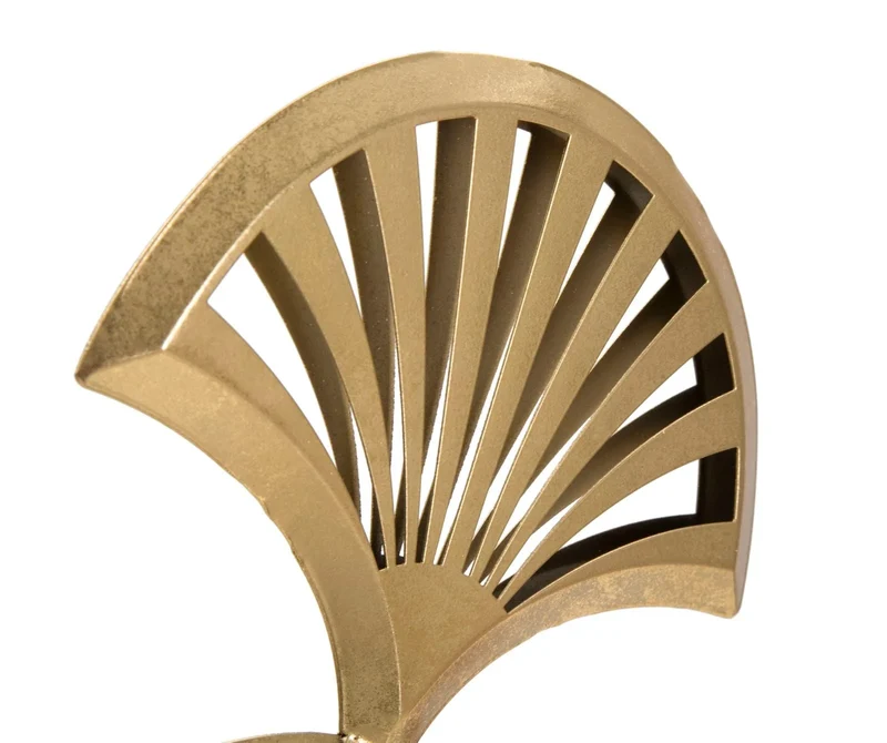 Sculpture décorative triple feuille de palmier dorée