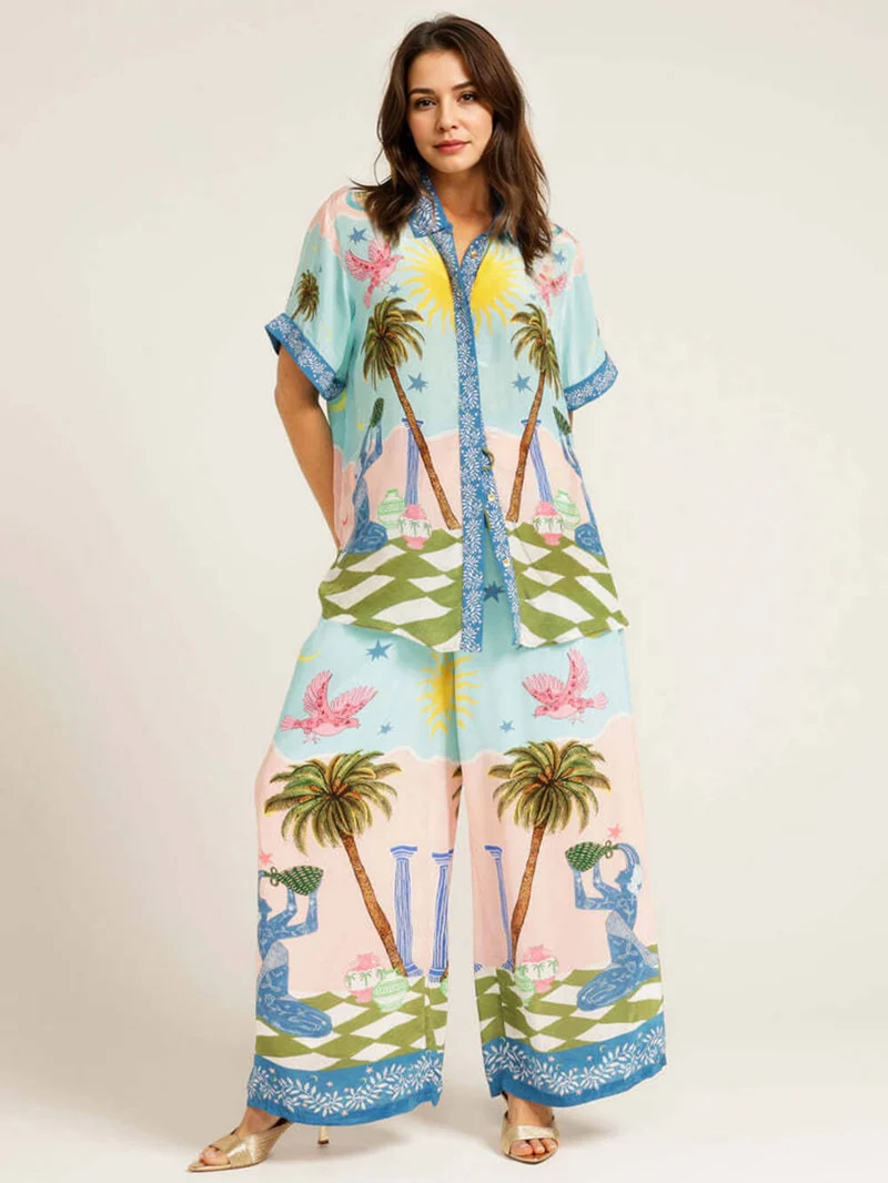 Casual Palm Tree Print Short Sleeve Shirt