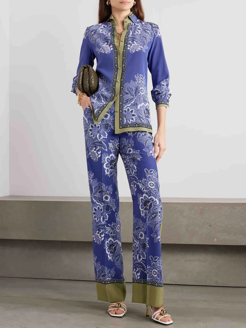 Retro Bohemian Floral Print Satin Shirt