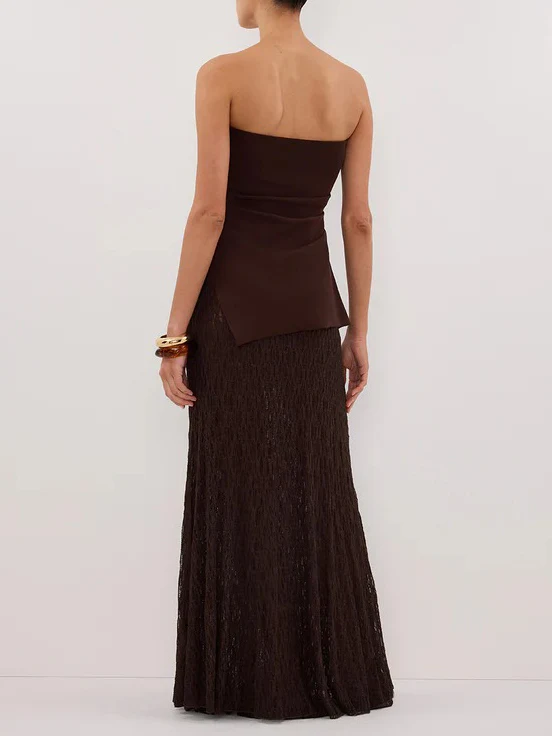 Minimalist Off-the-shoulder Asymmetric Top Two-piece Set