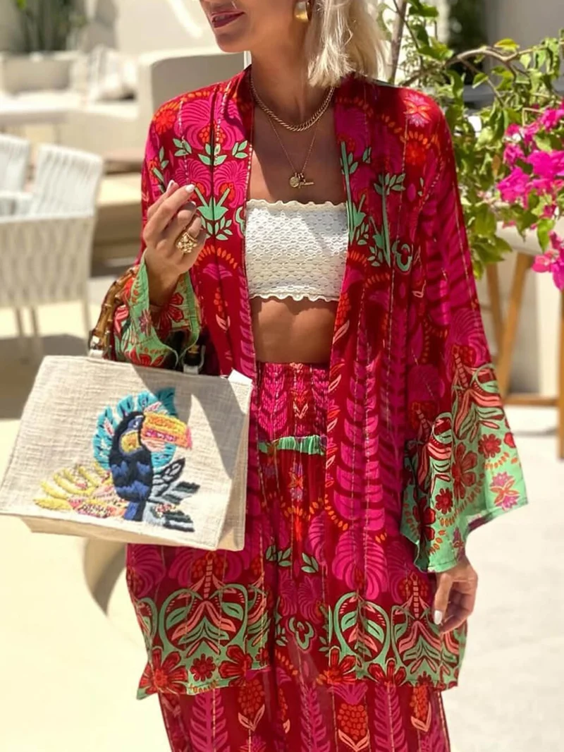 Unique Ethnic Floral Print Loose Oversized Shirt