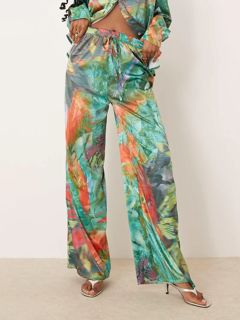 Unique Artistry in Motion Satin Oil Painting Print Button-Up Shirt