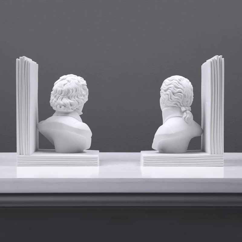 Serre-livre de Beethoven et Mozart en paire - sculpture en marbre