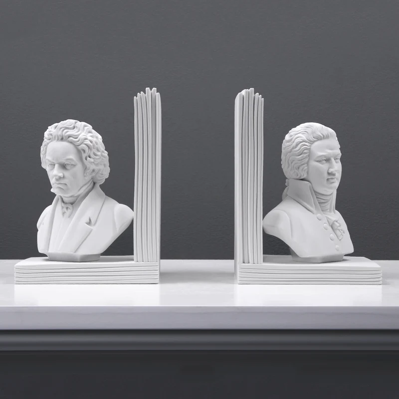 Serre-livre de Beethoven et Mozart en paire - sculpture en marbre
