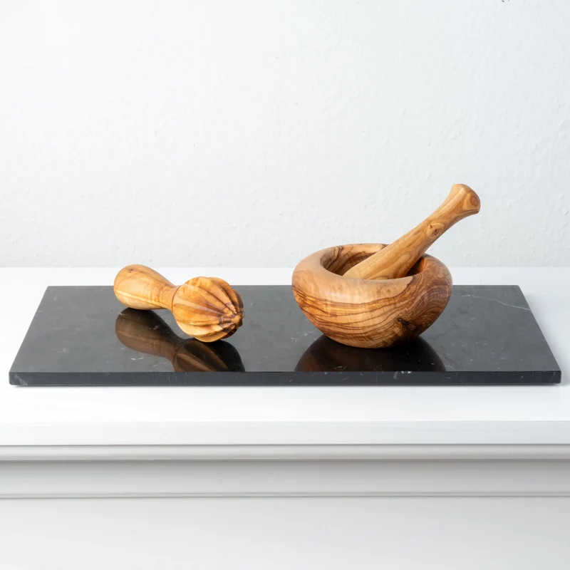 Set Culinaire Essentiel en Bois d’Olivier Fait Main (Mortier & Presse-Citron)