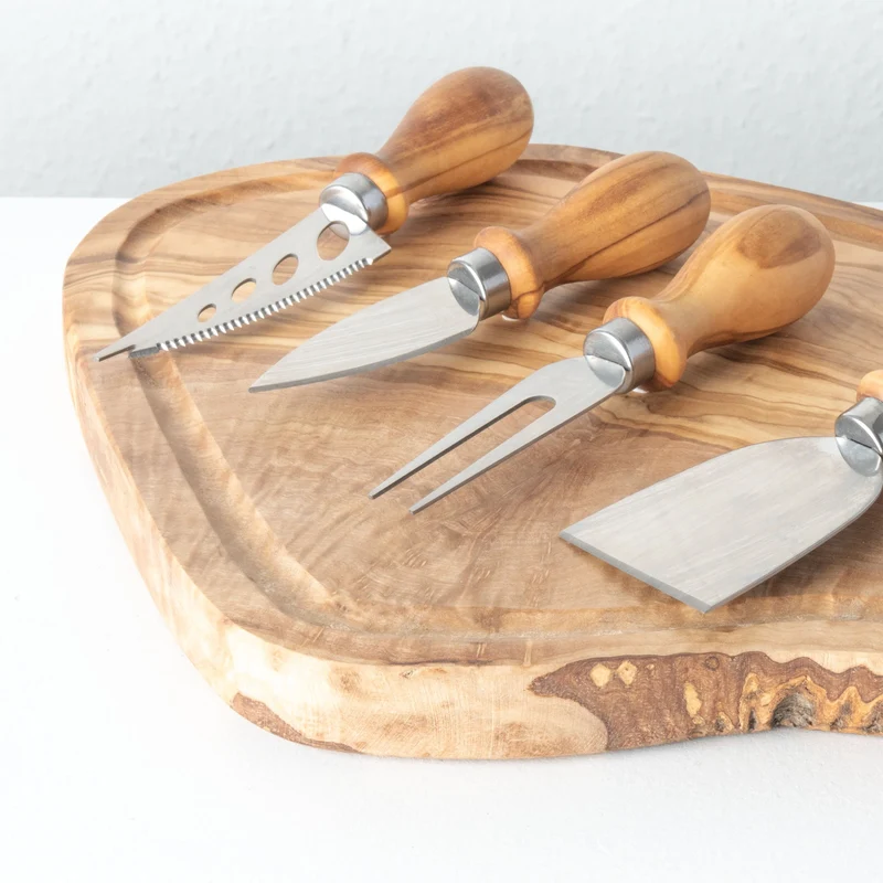 Set de Couteaux à Fromage Bois d’Olivier & Métal Fait Main (5 Pièces)