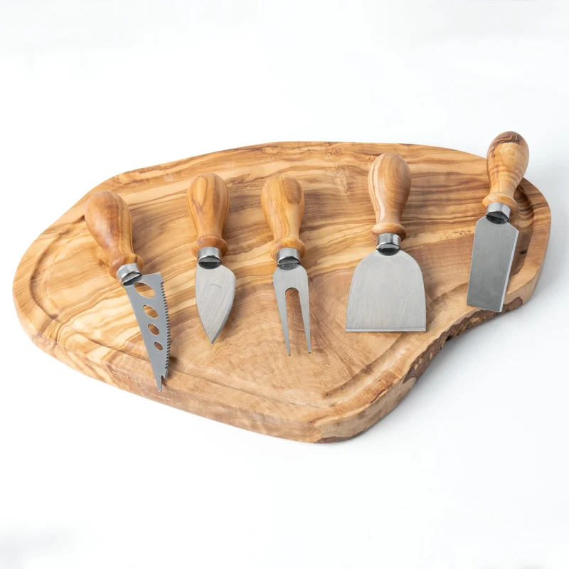 Set de Couteaux à Fromage Bois d’Olivier & Métal Fait Main (5 Pièces)