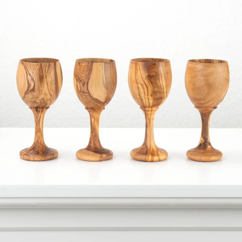 Set de Verres à Vin en Bois d’Olivier Fait Main (4 Pièces)