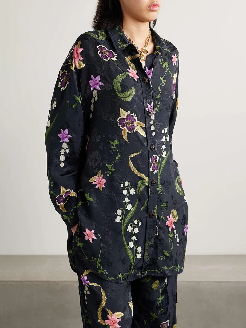 Elegant Floral Print Satin Straight-Leg Pants