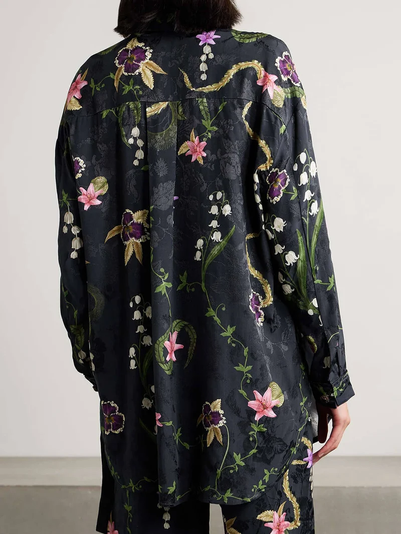 Elegant Floral Print Satin Straight-Leg Pants