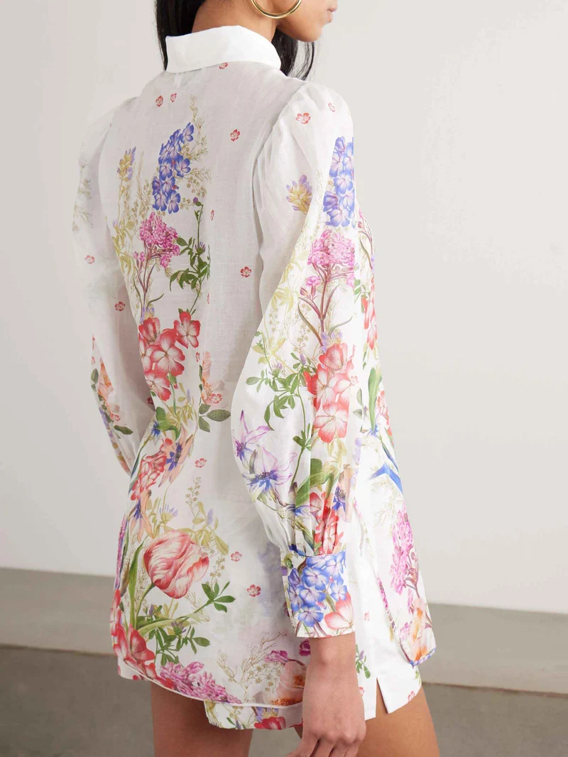 Floral Print Long-sleeved Shirt Two-piece Set