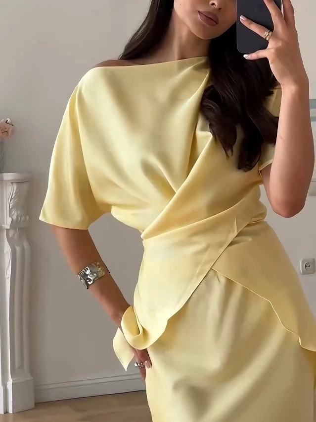 Elegant Draped Asymmetric Satin Shirt