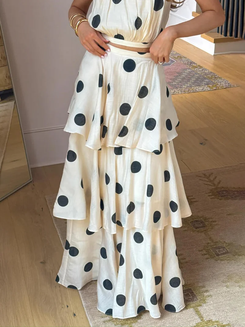 Exquisite Gift To You Polka Dot Print High Neck Sleeveless Top
