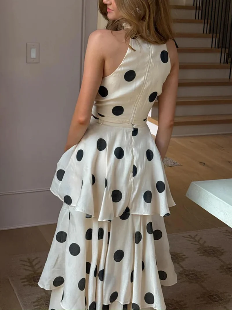 Exquisite Gift To You Polka Dot Print High Neck Sleeveless Top