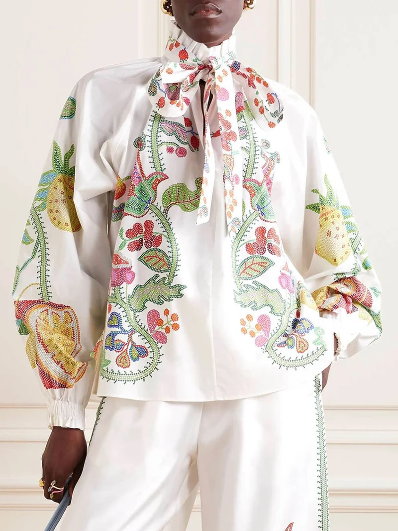 Unique Floral Print Satin With Elastic Waist Wide-Leg Pants