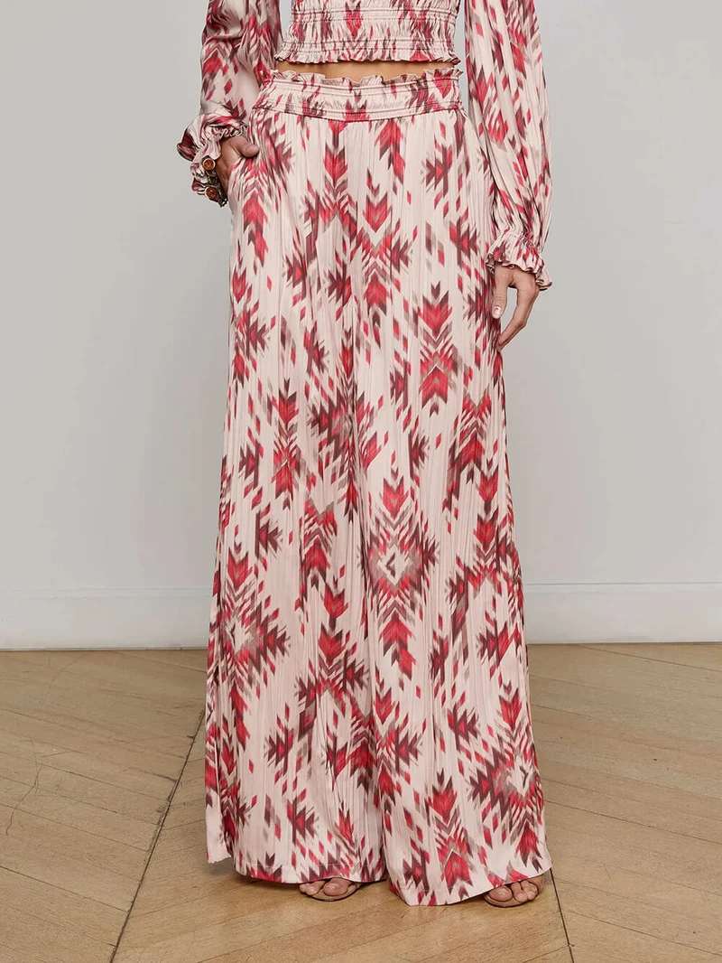Retro Printed Ruched Stretch Off-Shoulder Top