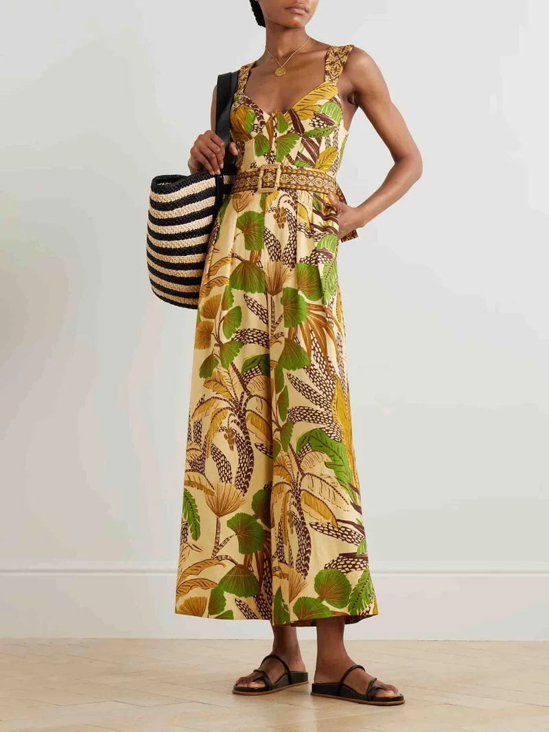 Exquisite Casual Palm Leaf Print Jumpsuit