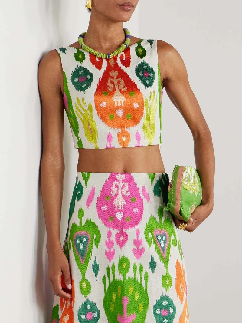 Vibrant Ikat Print Sleeveless Crop Top