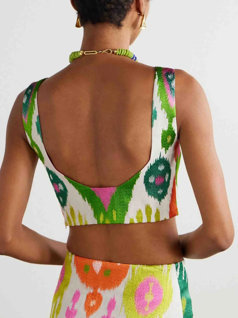 Vibrant Ikat Print Sleeveless Crop Top