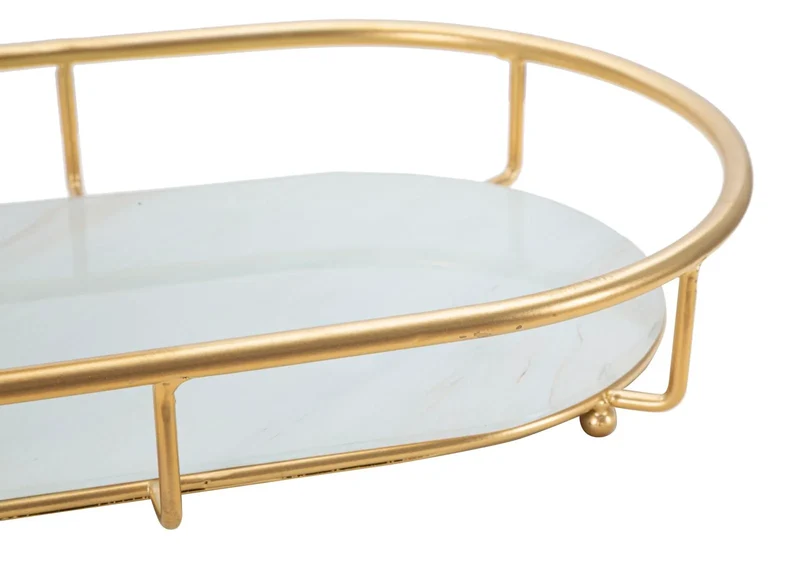 Plateau en métal et verre doré avec 2 étagères