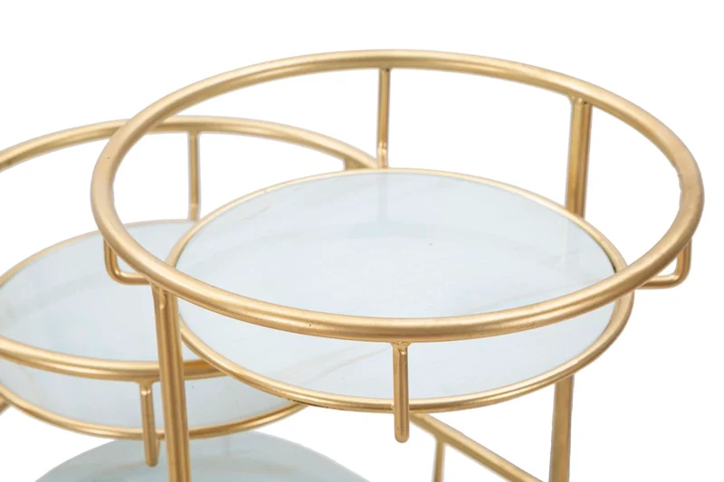 Plateau en métal et verre doré avec 3 étagères