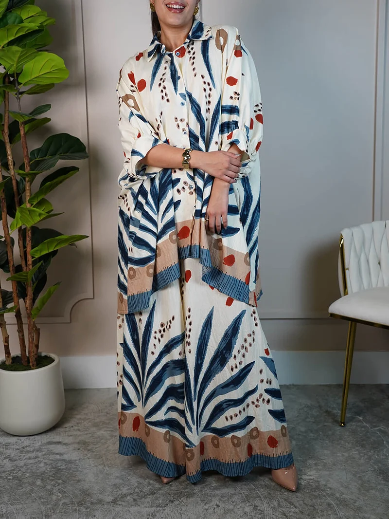Unique Drop Shoulder Sleeve Printed Loose Oversized Button-Up Shirt