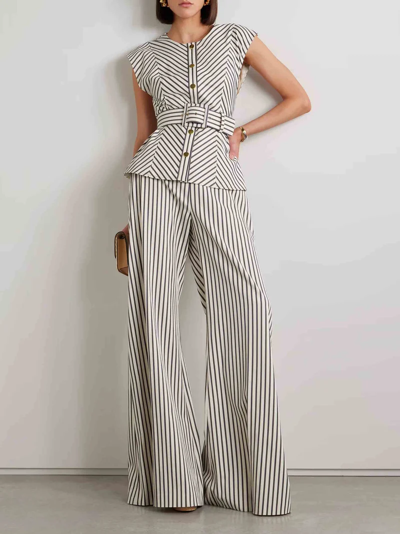 Elegant Striped Print Wide-leg Pants