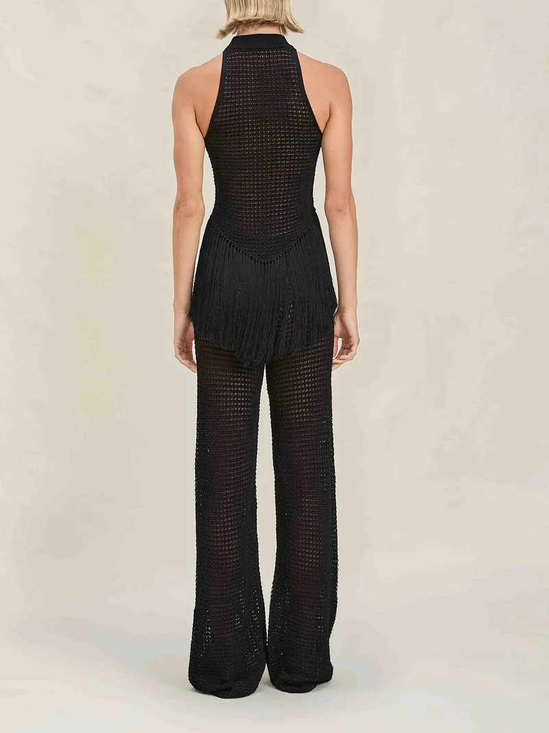 Exquisite Stand Collar Knitted Fringe Top