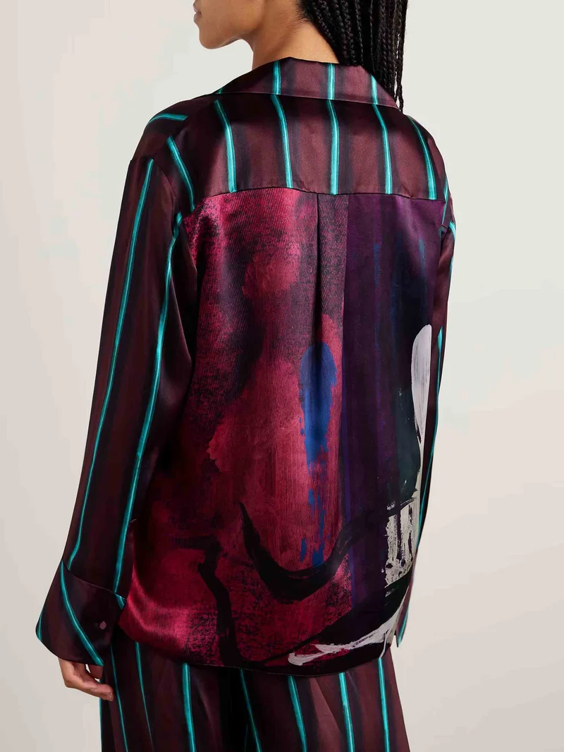 Exquisite Satin Stripe Print Long-sleeved Shirt