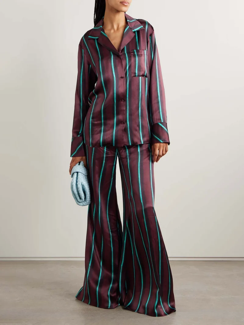 Exquisite Satin Stripe Print Flared Pants
