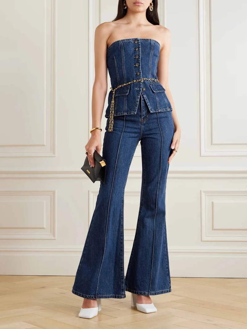 Retro High-Waisted Flared Denim Pants
