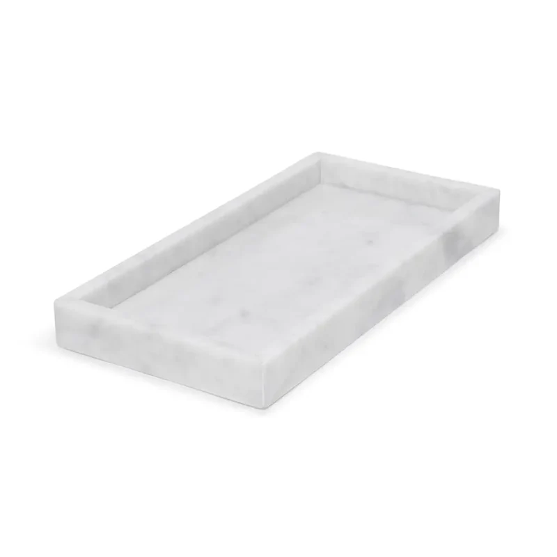 Plateau Rectangulaire en Marbre avec Bords (Blanc)