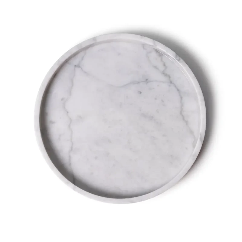Plateau Rond en Marbre avec Bords (Blanc)