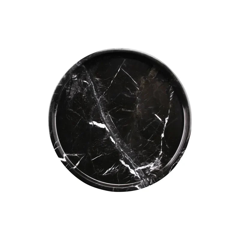Plateau Rond en Marbre avec Bords (Noir)