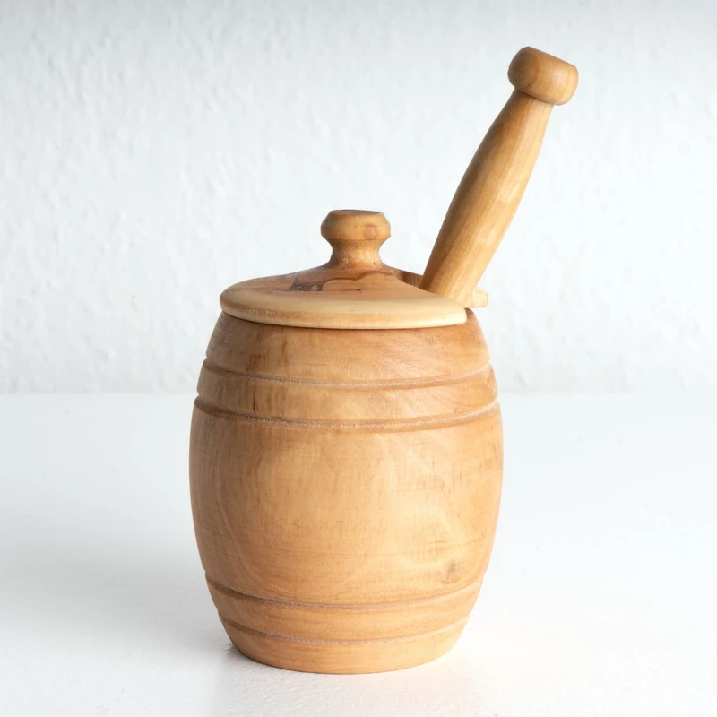 Pot à Miel avec Cuillère en Bois d’Olivier Fait Main